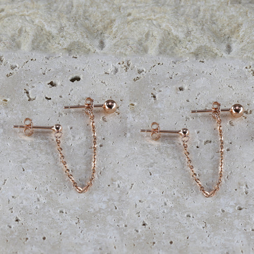 Briana Double Stud Earrings Chain Earrings • Double Stud • Rose Gold • Silver
