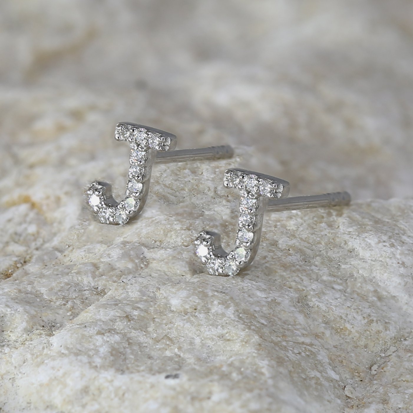 Diamond Initial Stud Earrings 18k Gold • 18k White Gold • Custom Earrings • Diamond • Diamond Initial Studs