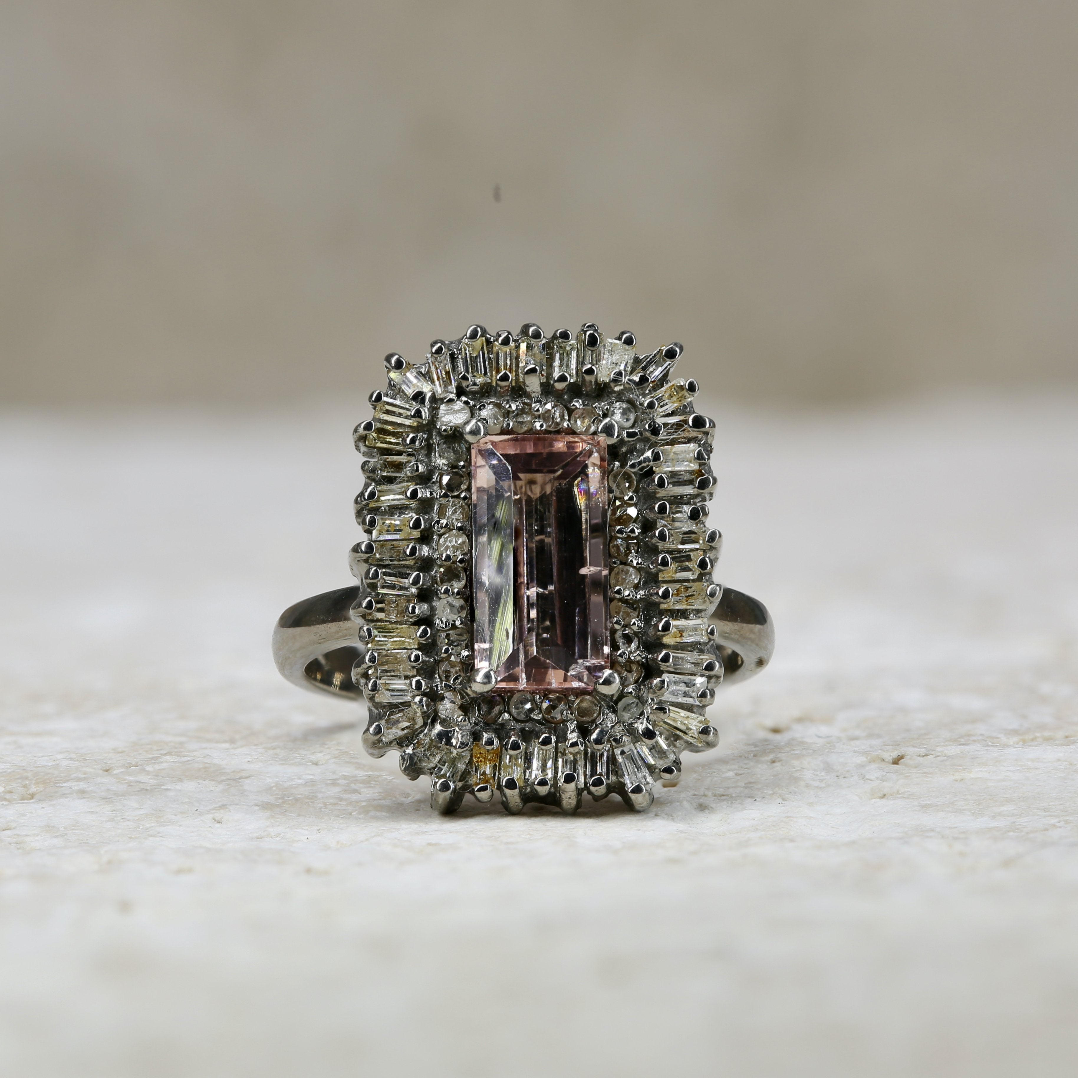 Ellie Tourmaline + Diamond Ring Baguette Diamonds • Blackened Silver • Bridal • Diamond • Diamond Ring