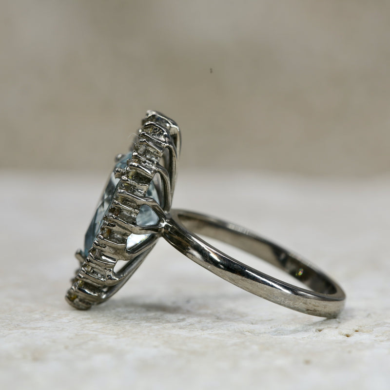 Isla Aquamarine + Diamond Ring • Baguette Diamonds • Blackened Silver • Diamond • Engagement Ring