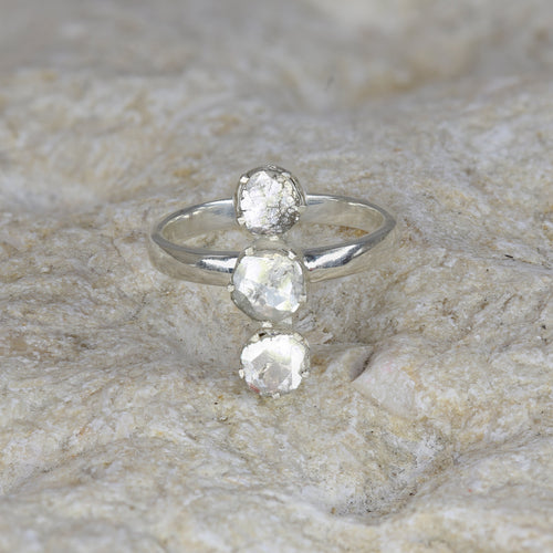 Lila Triple Diamond Ring Diamond • Diamond Ring • Rhodium Silver • Rings • Rose Cut