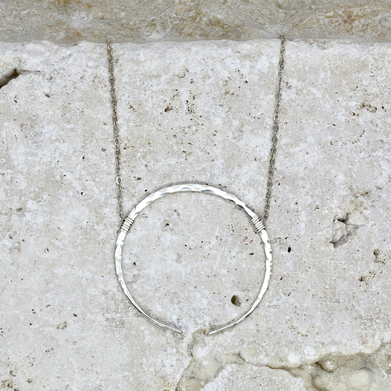 Morah Necklace 14k Gold Filled • Chain • Necklace • Hammered Silver • Moon