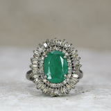 Rosalie Emerald + Diamond Ring Baguette Diamonds • Blackened Silver • Diamond • Diamond Halo Ring