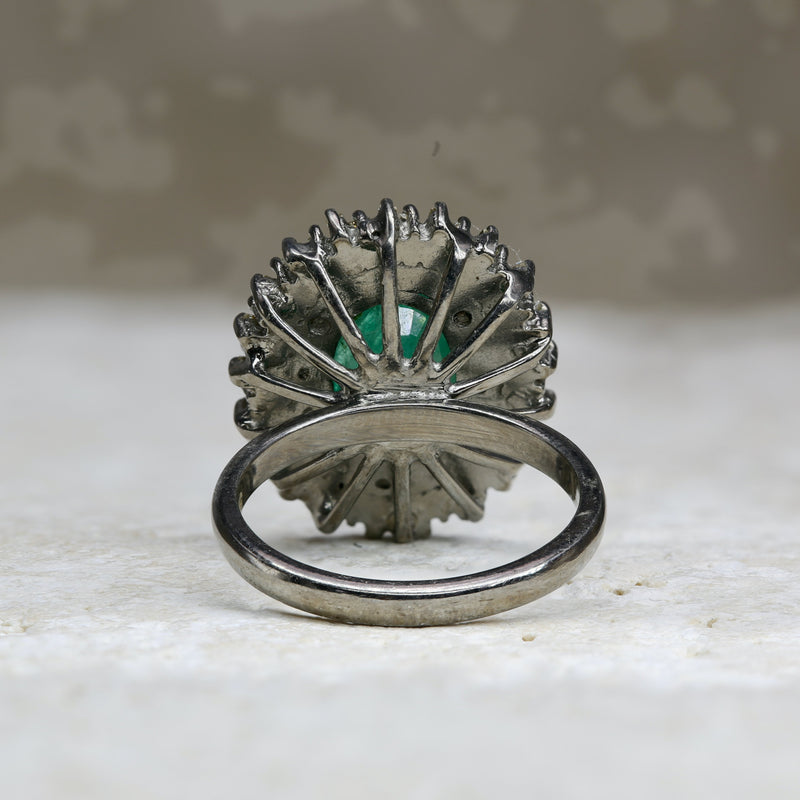 Rosalie Emerald + Diamond Ring Baguette Diamonds • Blackened Silver • Diamond • Diamond Halo Ring