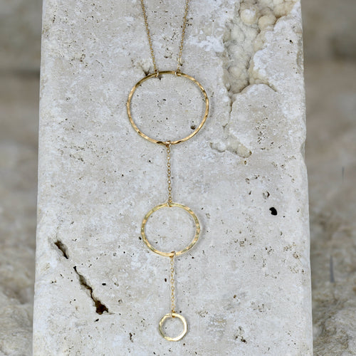 Trail Necklace 14k Gold Filled • 3 Circle Necklace • Chain • Drop • Hammered Silver
